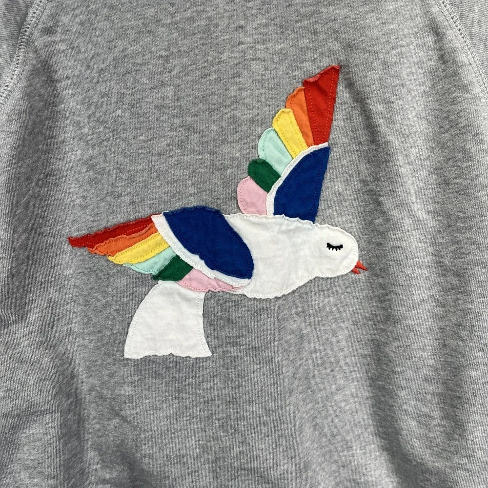 Hanna Andersson Crewneck Appliqué‎ Sweater Girls 10 Bird Rainbow Cotton Fall